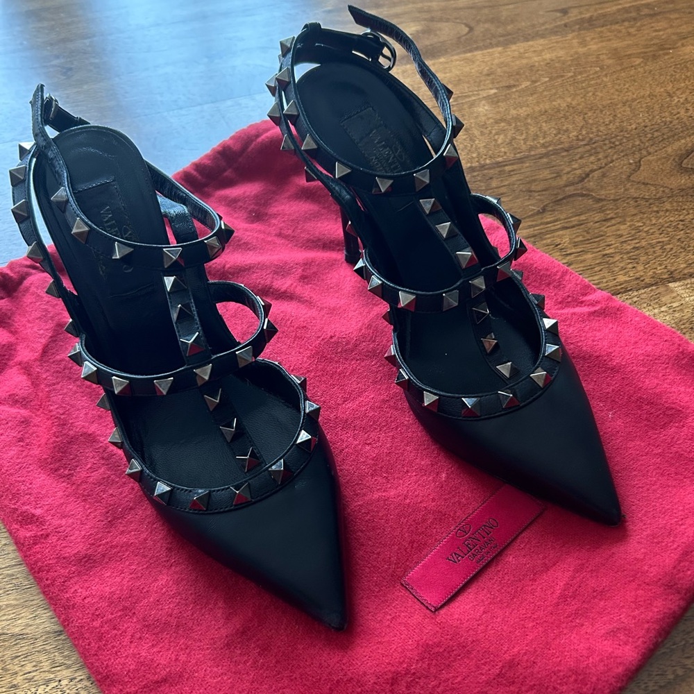 Valentino Black Strappy Heels with Silver Studs